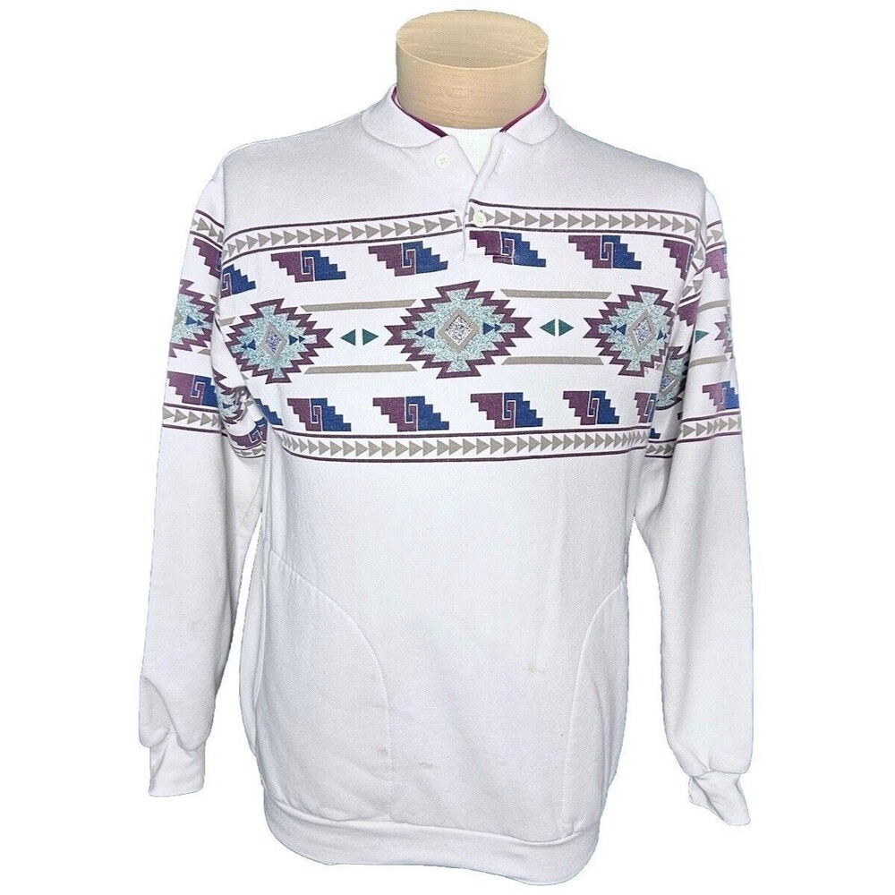 Vintage 90s Art Unlimited Aztec Tribal Henley Sweatshirt
